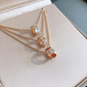 Bulgari snake bone wheel white mother-of-pearl red chalcedony rose gold necklace-3765  